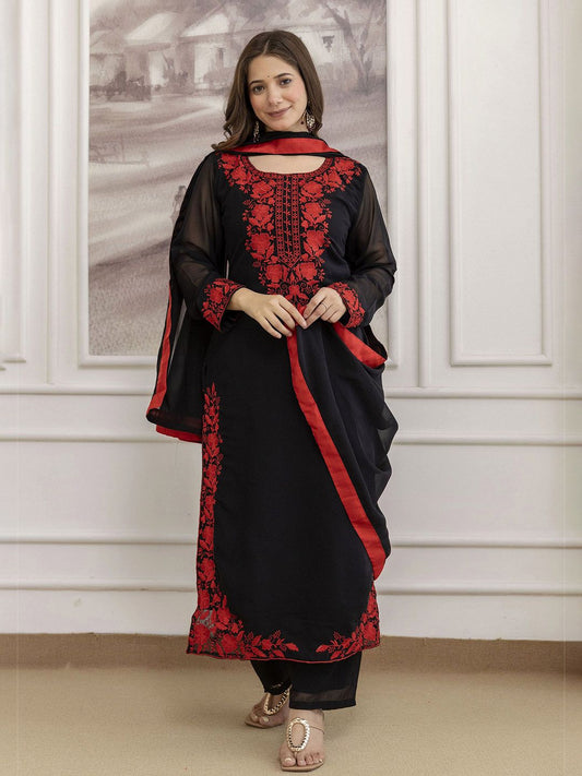 Dhiyona KL Women Ethnic Motifs Embroidered Regular Thread Work Kurta with Palazzos & With Dupatta