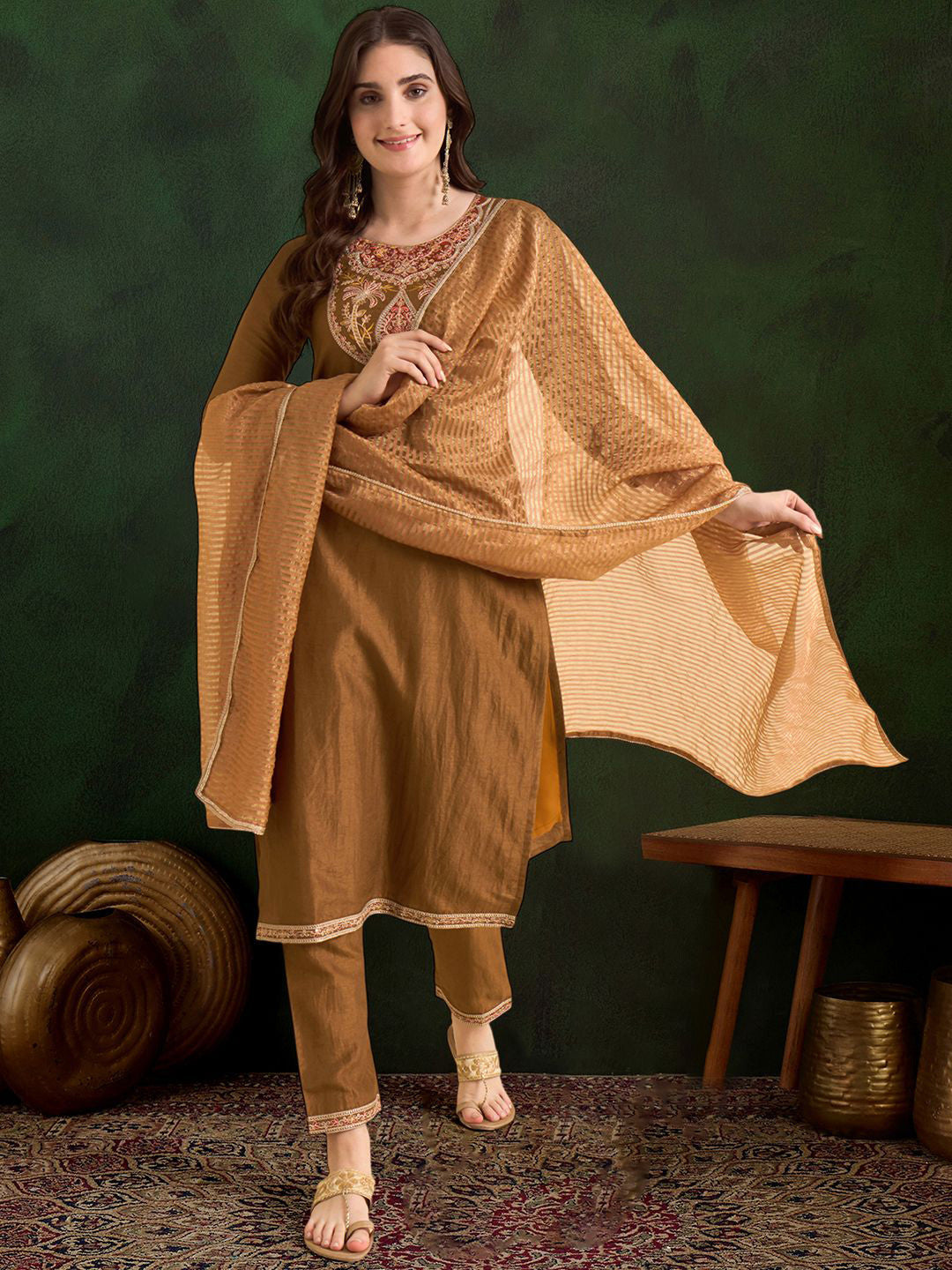 Embroidered Sequence Kurta & Trousers with Dupatta