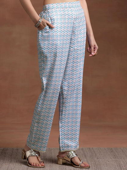 Women Printed Regular Thread Work Kurta with Trousers & With Dupatta