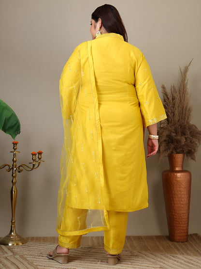 Dhiyona IN Women Floral Embroidered Regular Sequinned Kurta with Trousers & Dupatta