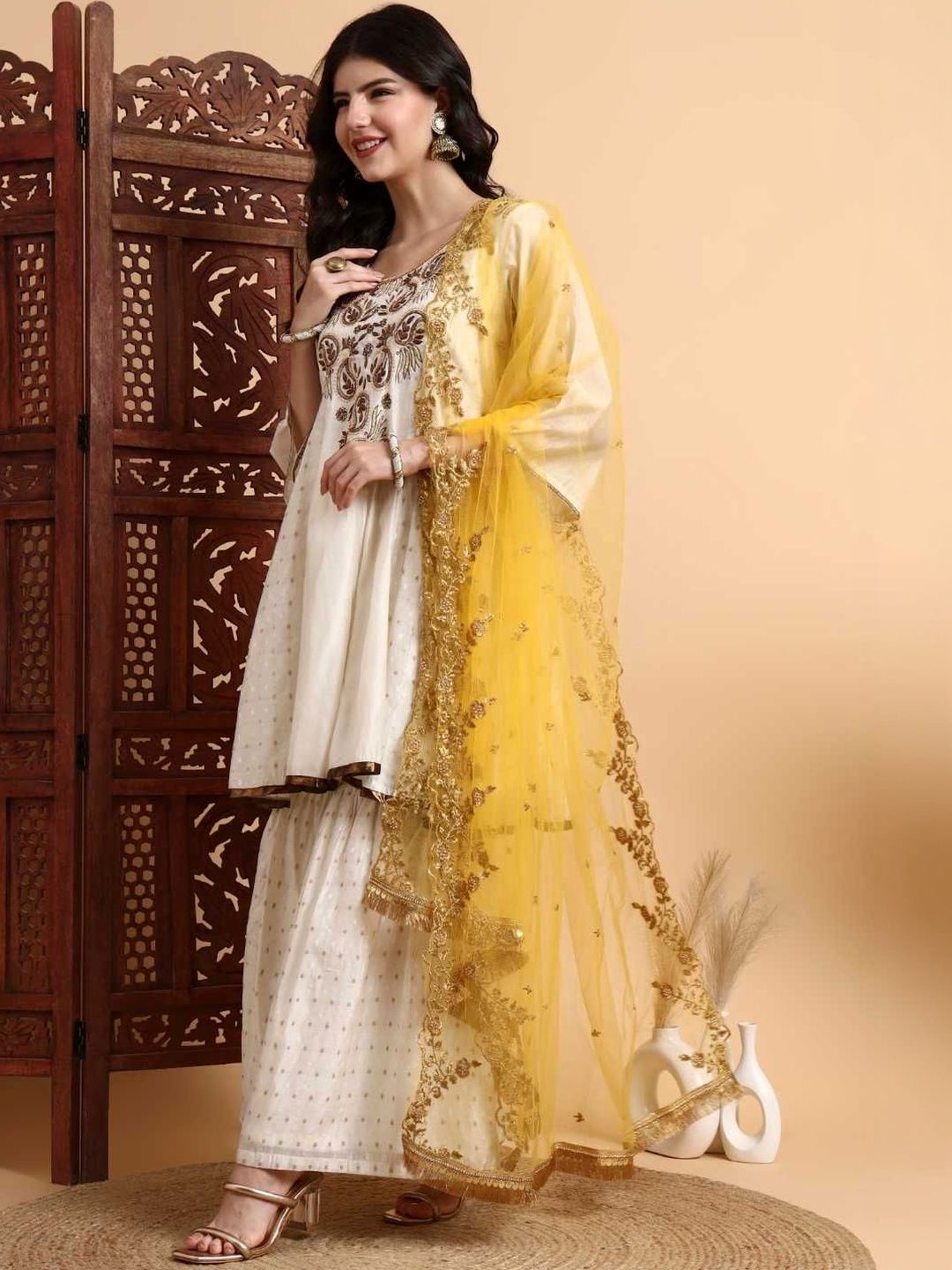 Dhiyona HOP Embroidered Angrakha Kurta & Sharara With Dupatta
