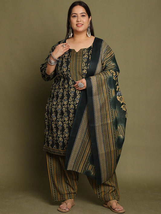 Dhiyona KL Women Plus Size Floral Printed Kurti with Salwar & Dupatta