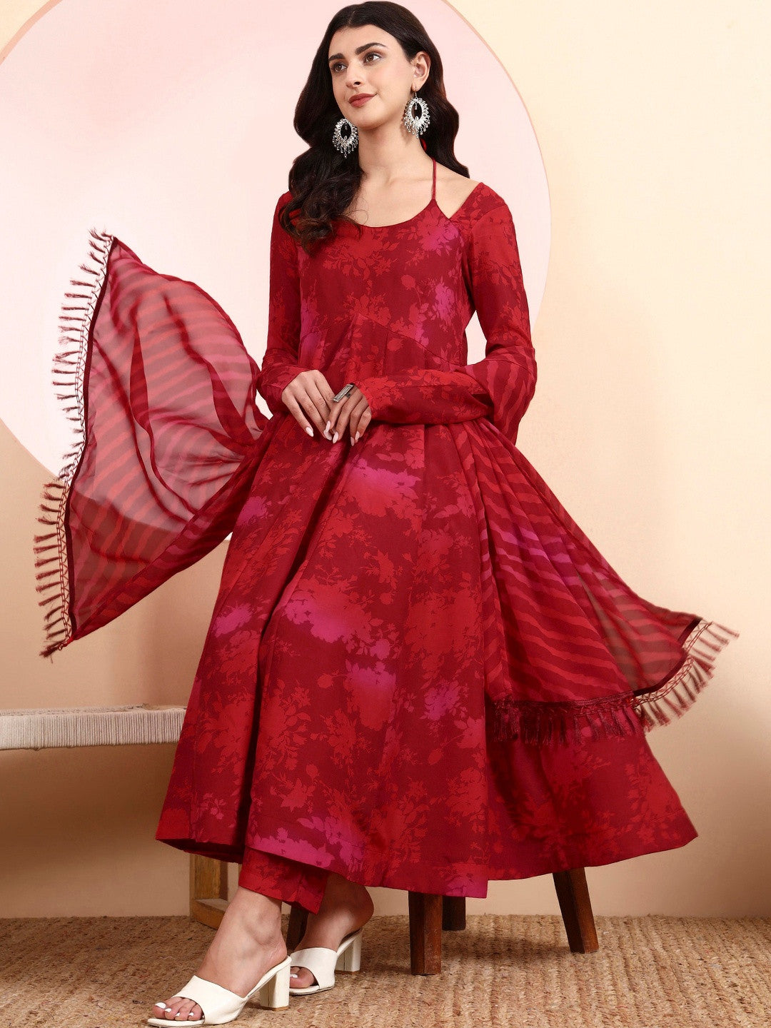 Women Floral Printed Empire Kurta with Trousers & With Dupatta