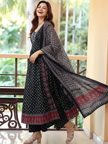 Dhiyona KL Women Ethnic Motifs Printed Regular Kurta with Trousers & With Dupatta