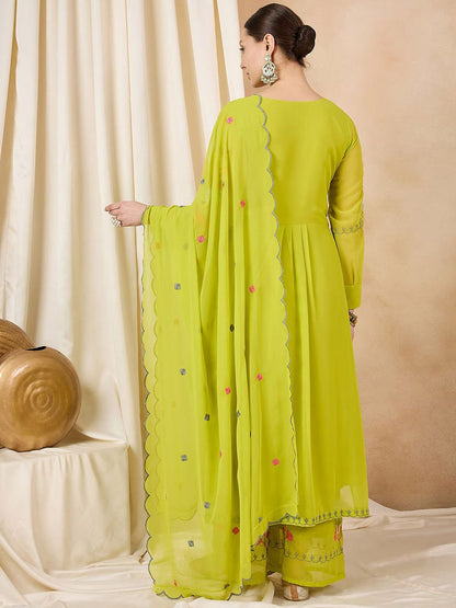 Dhiyona KL Women Floral Embroidered Regular Thread Work Kurta with Palazzos & With Dupatta