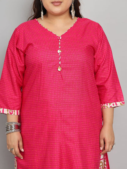 Dhiyona KL Women Plus Size Abstract Printed Kurta with Patiala & Dupatta