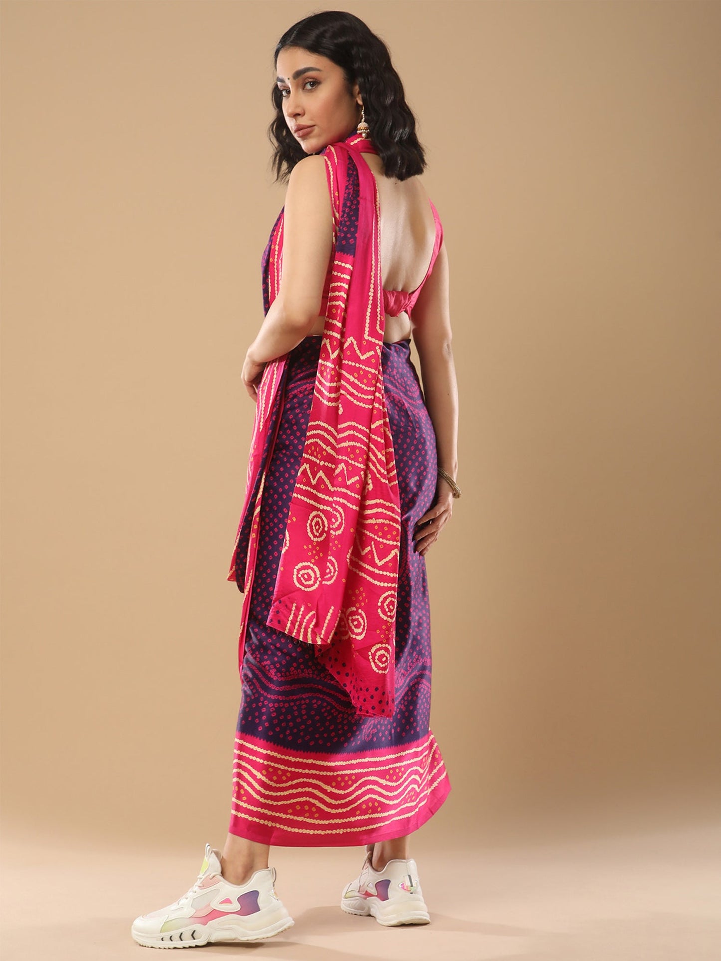 Women's Satin Silk Purple Printed Designer Saree With Blouse Piece