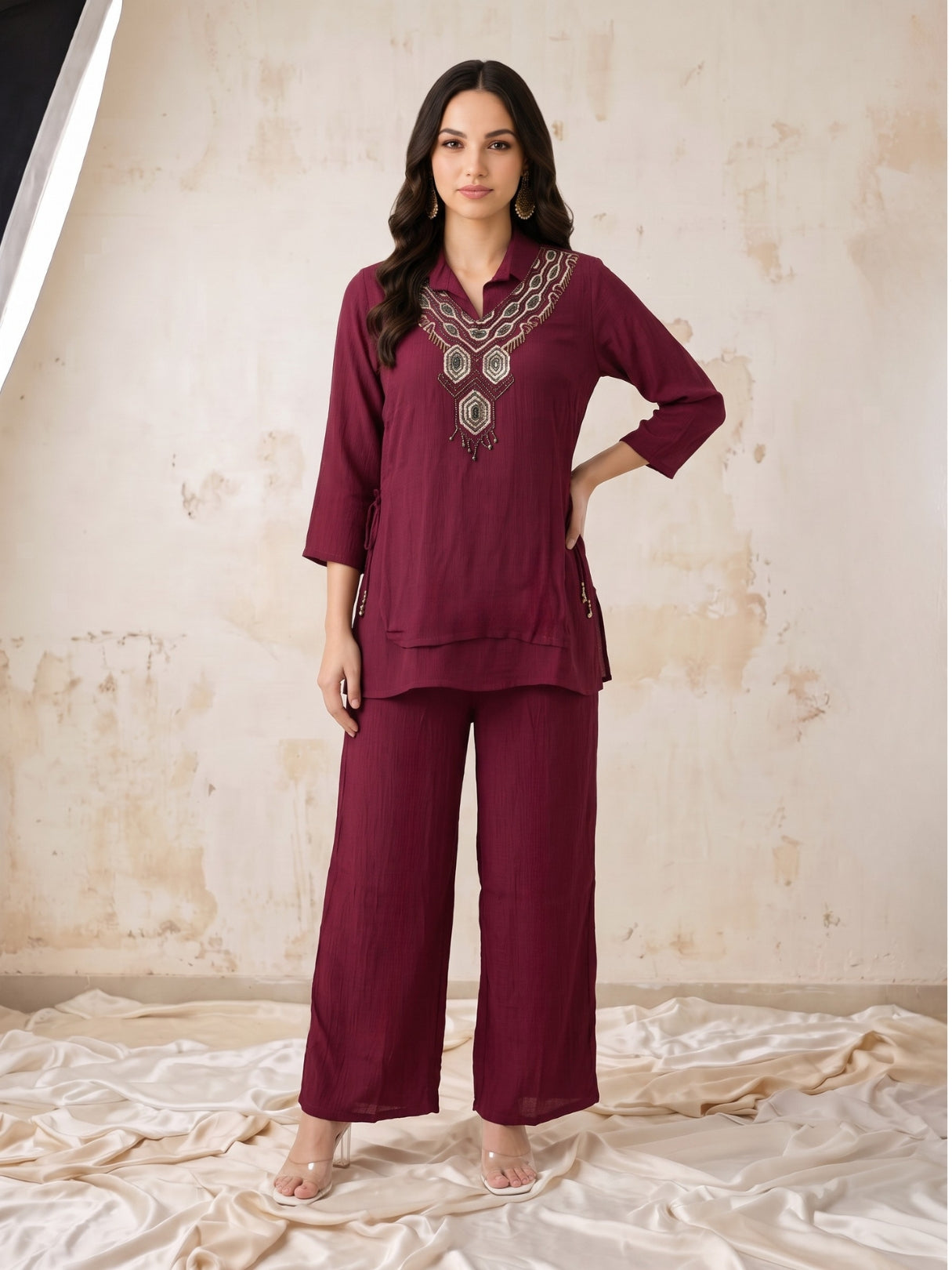 Gaur Candy Handwork Bib Style Co-Ord Set