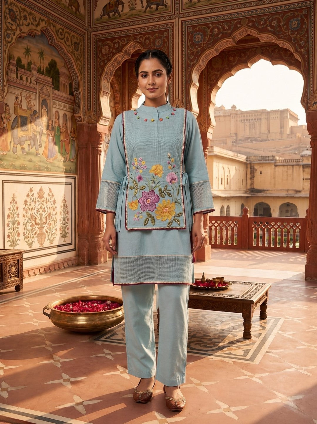 Gaur Derul Embroidery Cotton Co-Ord Set
