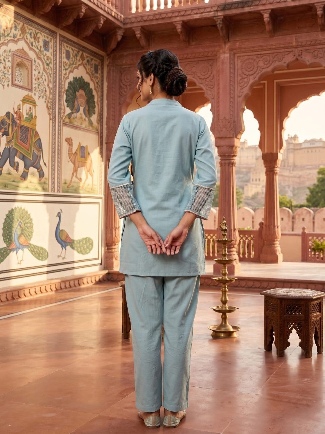Gaur Derul Embroidery Cotton Co-Ord Set