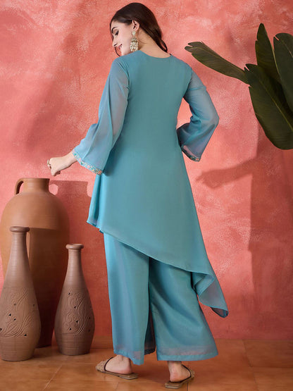 Floral Yoke Design Sequence Asymmetric Kurta & Palazzo Set