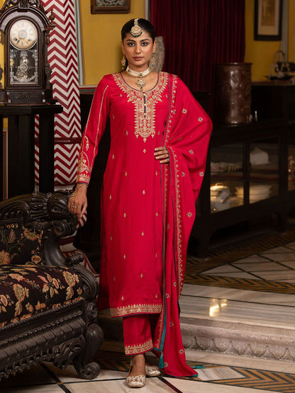 Dhiyona CH Women Floral Embroidered Regular Sequinned Kurta with Trousers & Dupatta