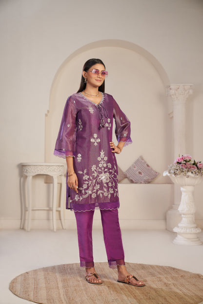 Anumeha Plum Full Work co-ord set