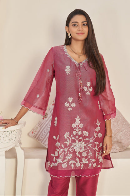 Anumeha Rose Glow Embroidered co-ord set