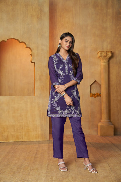 Anumeha Purple Work Co-ord Set