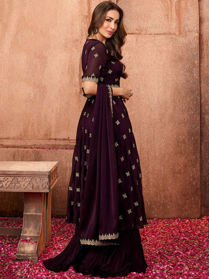 Dhiyona IN Women Ethnic Motifs Embroidered Sequinned Kurta With Palazzos & Dupatta Kurta Sets