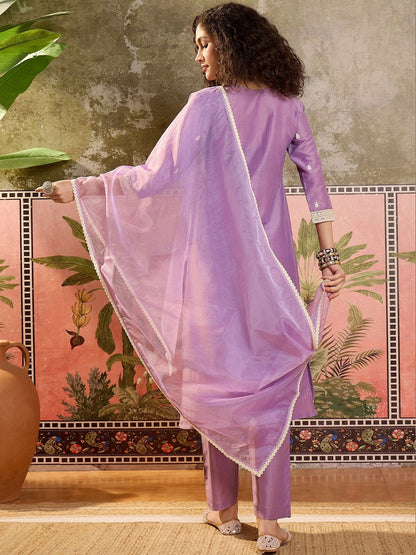Embroidered Round Neck Kurta & Trousers Kurta Set