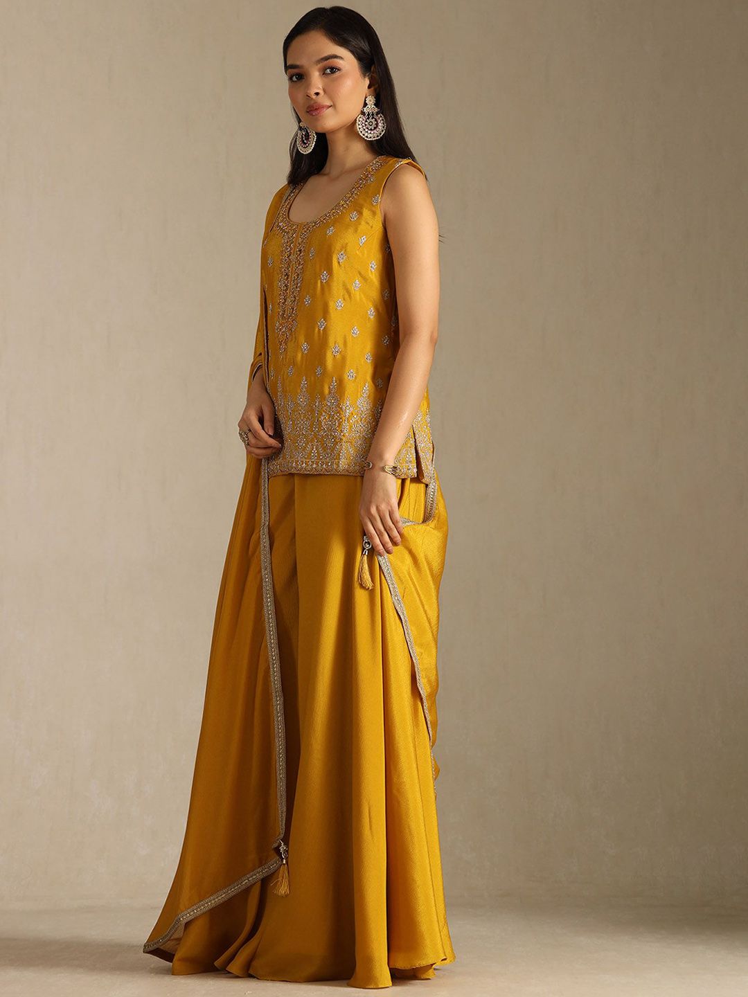 Dhiyona SO Women's Women Embroidered Regular Mirror Work Kurta with Palazzos & Dupatta