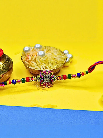 Dhiyona Set Of 6 Beaded Cotton Thread with AD Stones & Meenakari Designer Rakhi for Brother