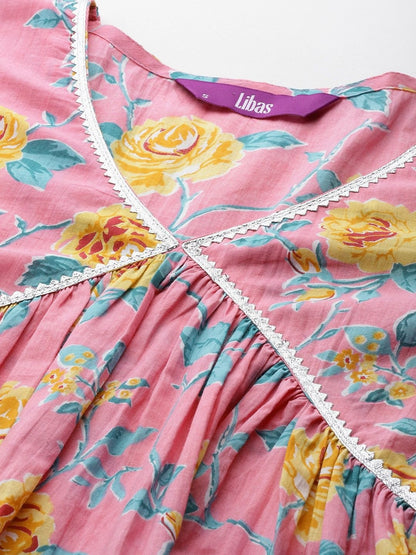Women Floral Printed Tiered Kurta with Palazzos & With Dupatta