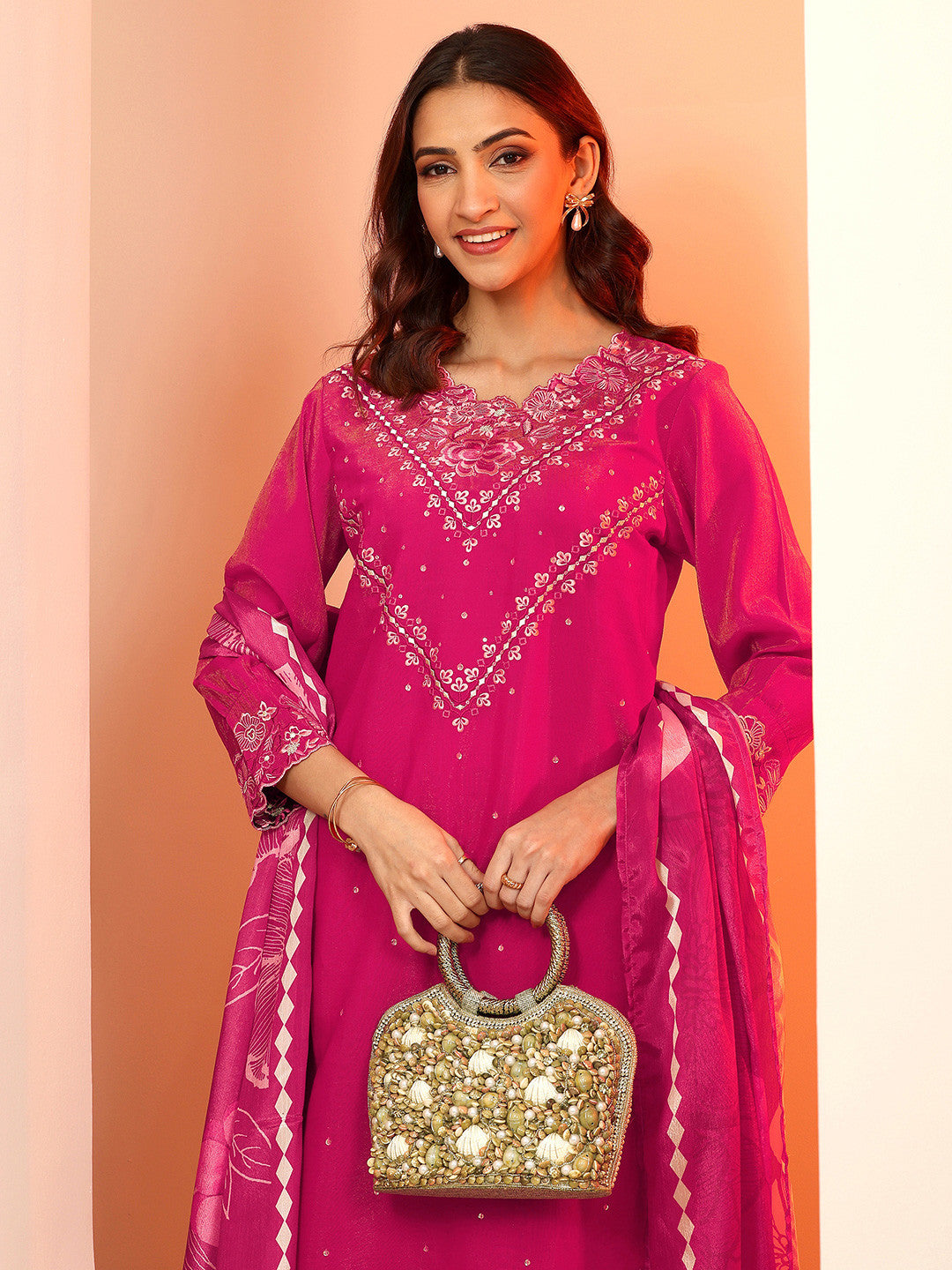 Women Floral Embroidered Regular Kurta with Trousers & Dupatta