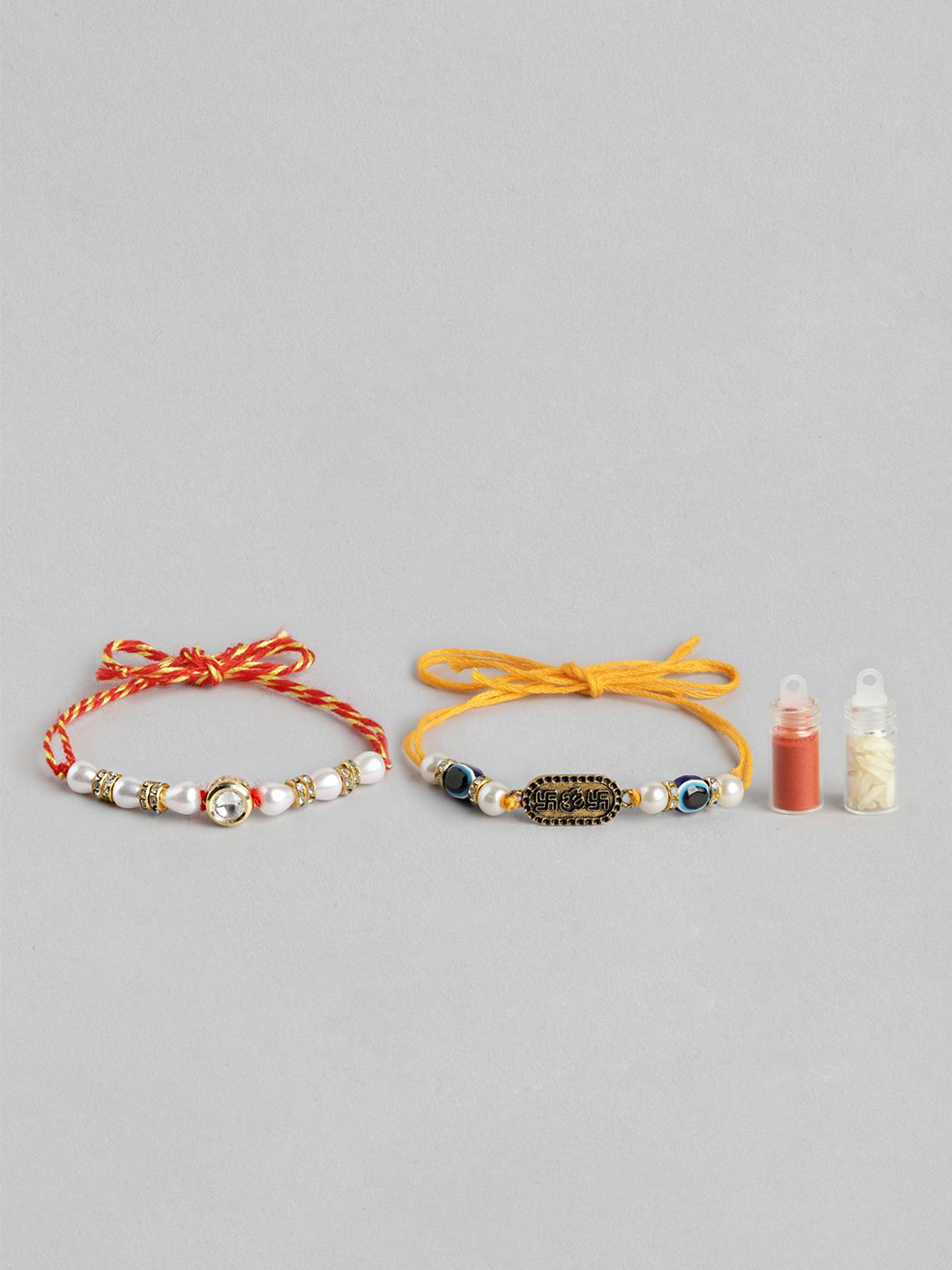 Dhiyona Unisex Set of 2 Beaded Bhai Bhabhi Rakhis With Roli & Chawal
