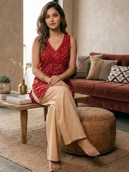 Printed Pure Cotton V-Neck Kurta & Palazzos