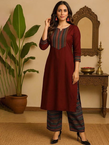 Dhiyona KL Women Regular Cotton Kurta with Trousers & Dupatta
