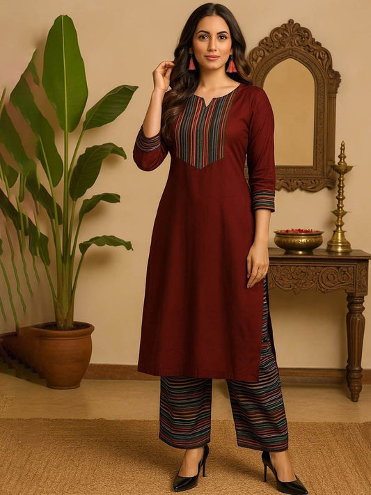 Dhiyona KL Women Regular Cotton Kurta with Trousers & Dupatta