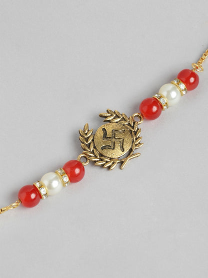 Dhiyona Unisex Set of 2 Beaded Bhai Bhabhi Rakhis With Roli & Chawal