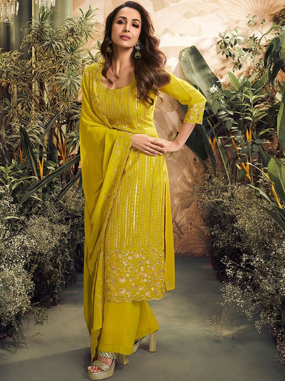 Dhiyona IN Women Ethnic Motifs Embroidered Regular Sequinned Kurta with Palazzos & With Dupatta