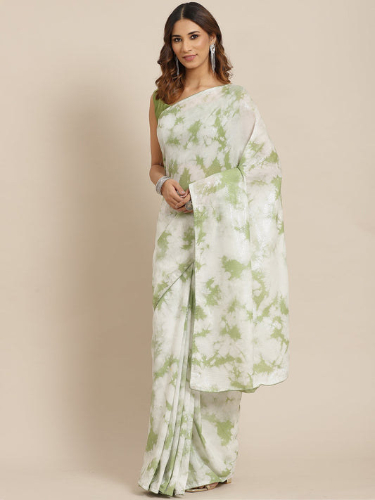 Women's Silk Blend Olive Embellished Celebrity Saree With Blouse Piece