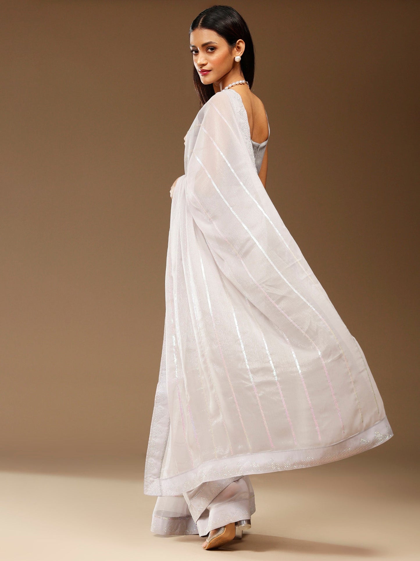 Women's Chiffon Grey Embellished Designer Saree With Blouse Piece
