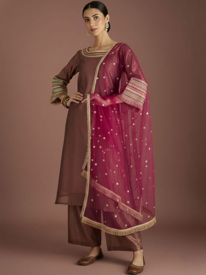 Dhiyona VA Women Regular Thread Work Kurta with Palazzos & With Dupatta