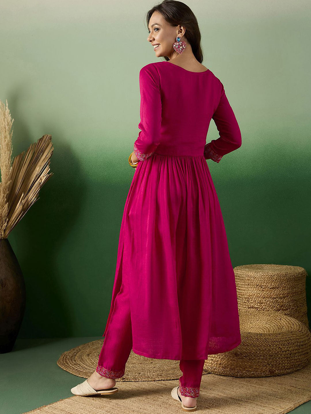 Thread Embroidered Anarkali Kurta With Trousers