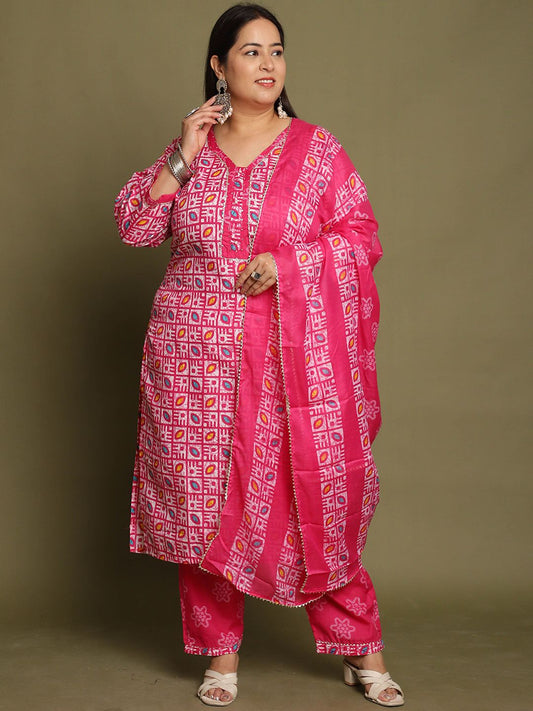 Dhiyona KL Women Floral Printed Regular Gotta Patti Kurta with Trousers & With Dupatta