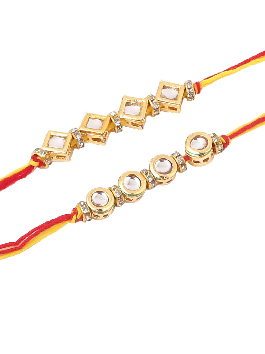 Dhiyona Kundan Studded Bhaiya Bhabhi Rakhis With Roli Chawal Chandan & Mishri