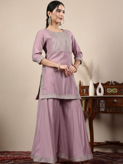 Dhiyona HOP Embroidered Round Neck Kurti & Sharara With Dupatta