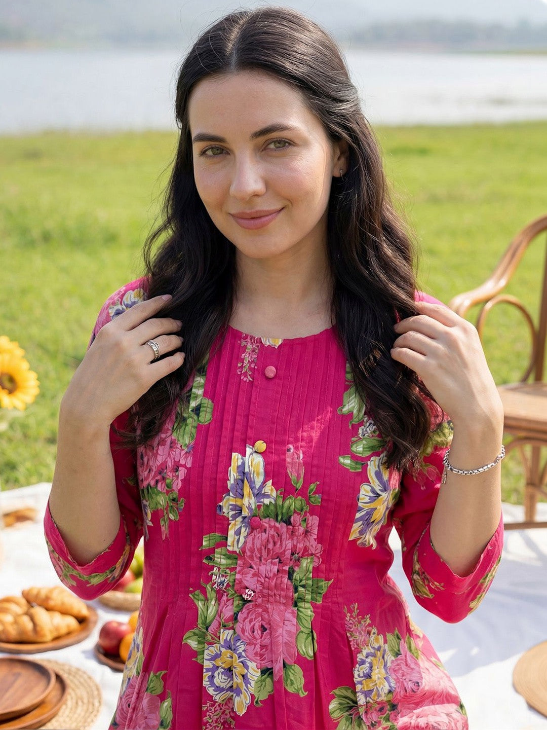 Women Floral Printed Regular Pure Cotton Kurta with Trousers