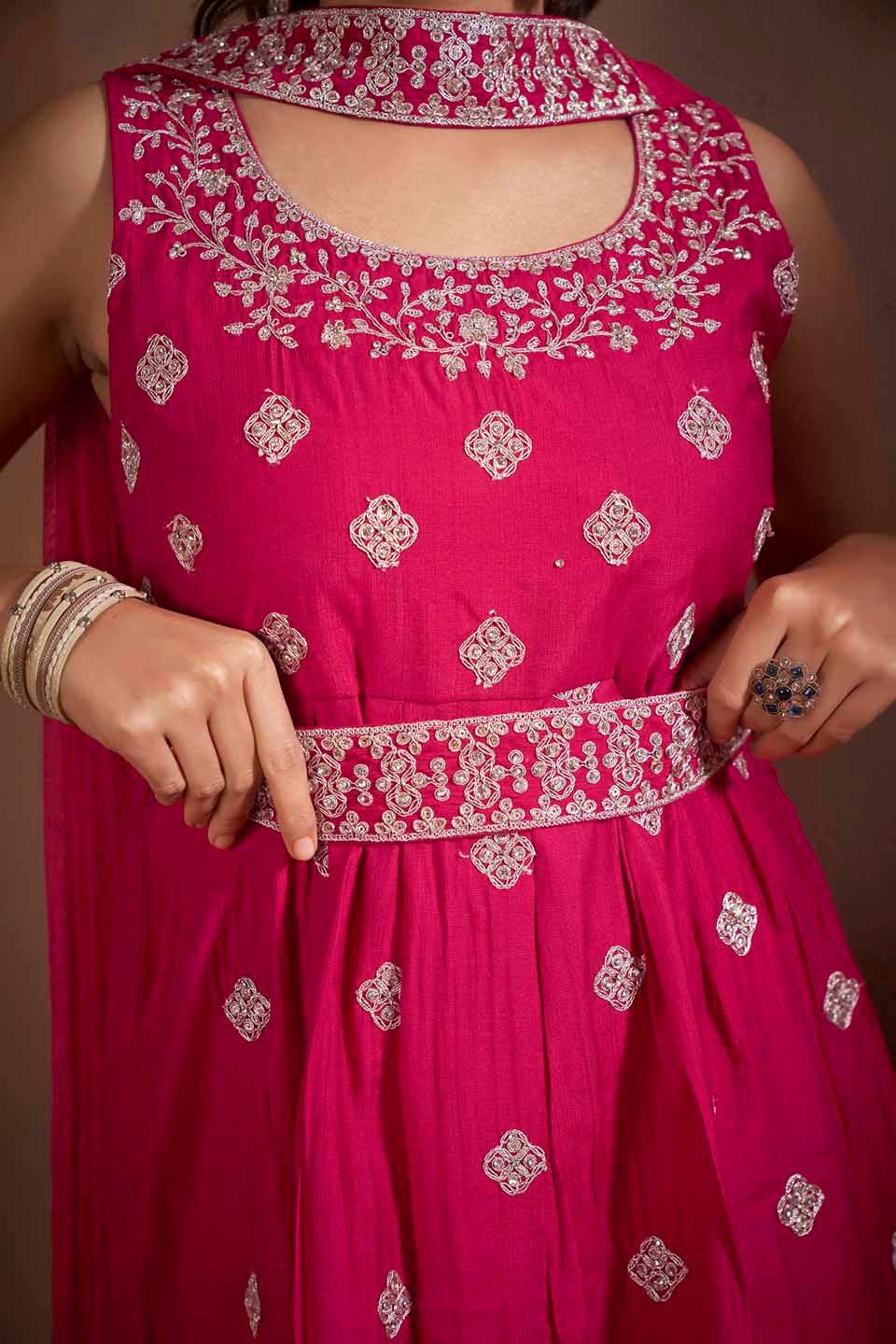 Dhiyona AN Floral Embroidered Thread Work Raw Silk Kurta With Sharara And Dupatta