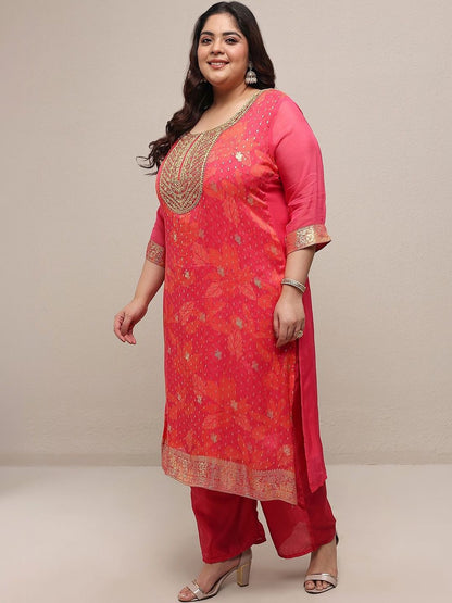 Dhiyona Women's Plus Size Floral Printed Regular Kurta with Palazzos & With Dupatta