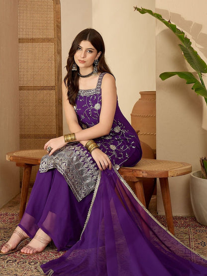 Dhiyona SN Women Ethnic Motifs Embroidered Regular Thread Work Kurta with Sharara & Dupatta