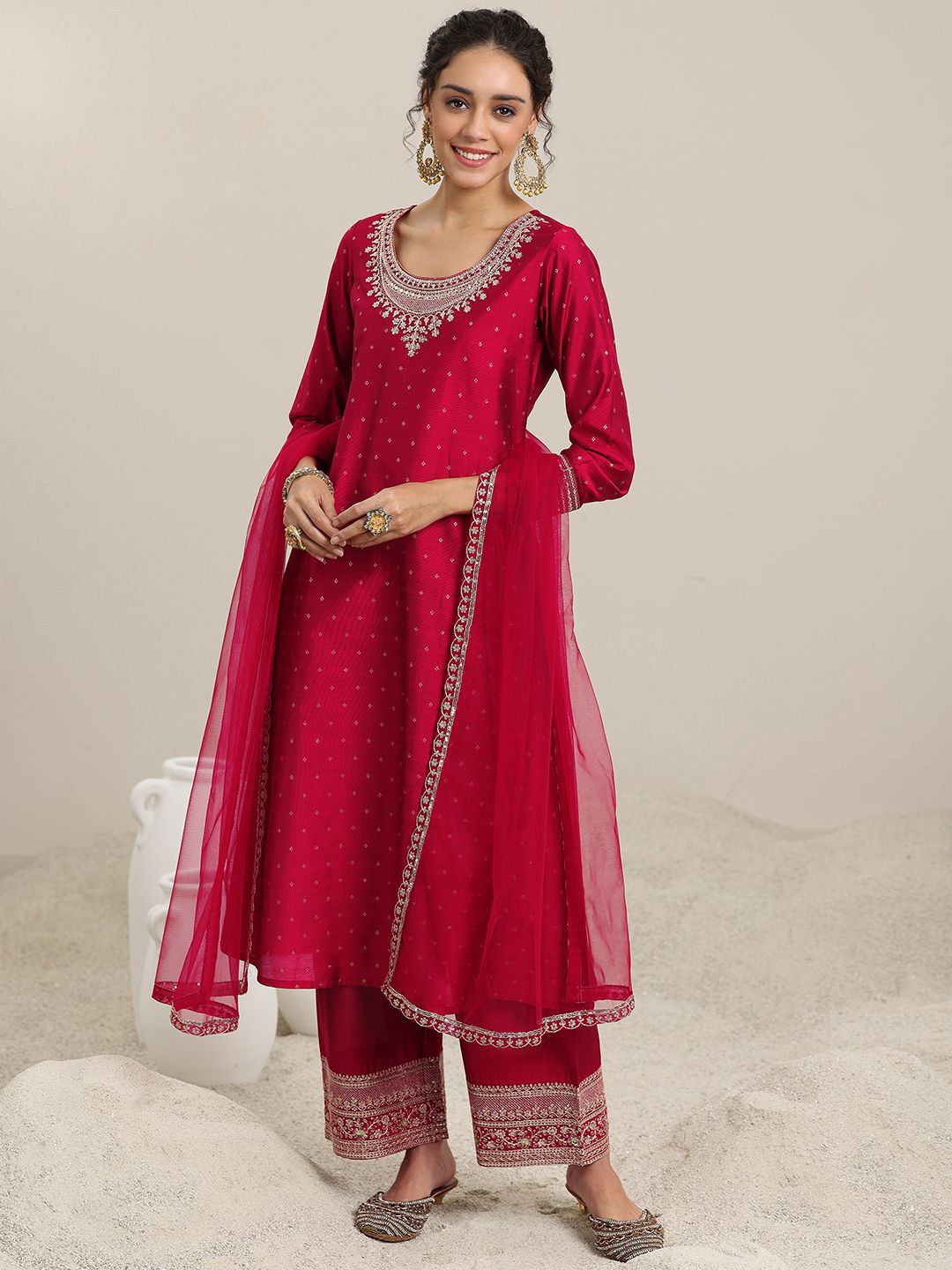 Dhiyona LL Women Ethnic Motifs Embroidered Kurta with Palazzos & Dupatta