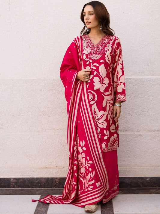 Dhiyona KL Floral Printed V-Neck Kurta with Palazzos & Dupatta