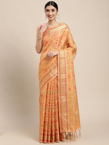 Dhiyona GR Women's Gulmohar Tangerine Orange Organza Saree