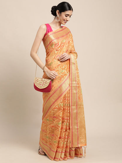 Dhiyona GR Women's Gulmohar Tangerine Orange Organza Saree
