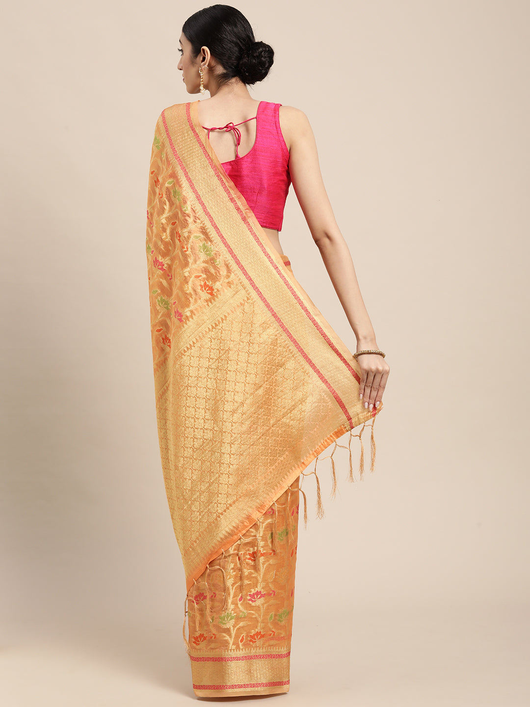 Dhiyona GR Women's Gulmohar Tangerine Orange Organza Saree