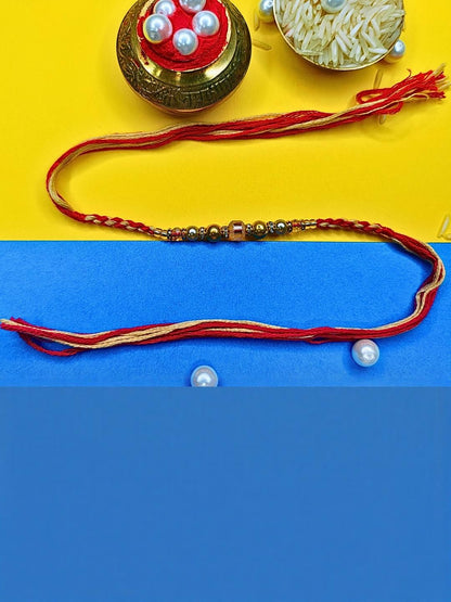 Dhiyona Set Of 6 Beaded Cotton Thread with AD Stones & Meenakari Designer Rakhi for Brother