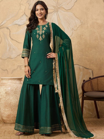Dhiyona HOP Women Floral Yoke Design Kurta with Sharara & Dupatta