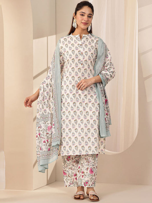Floral Printed Straight Kurta with Trouser & Dupatta